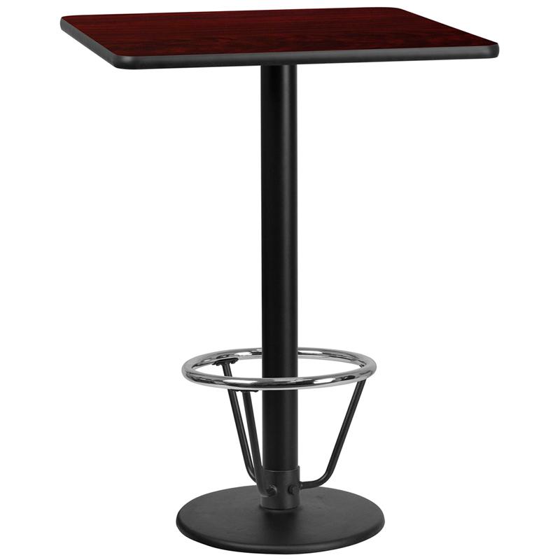 Flash Furniture 30” Square Mahogany Laminate Table Top with 18” Round Bar Height Table Base and Foot Ring – XU-MAHTB-3030-TR18B-3CFR-GG Online