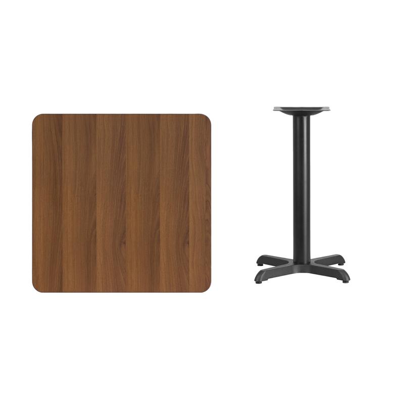 Flash Furniture 30” Square Walnut Laminate Table Top with 22” x 22” Table Height Base – XU-WALTB-3030-T2222-GG Online Sale