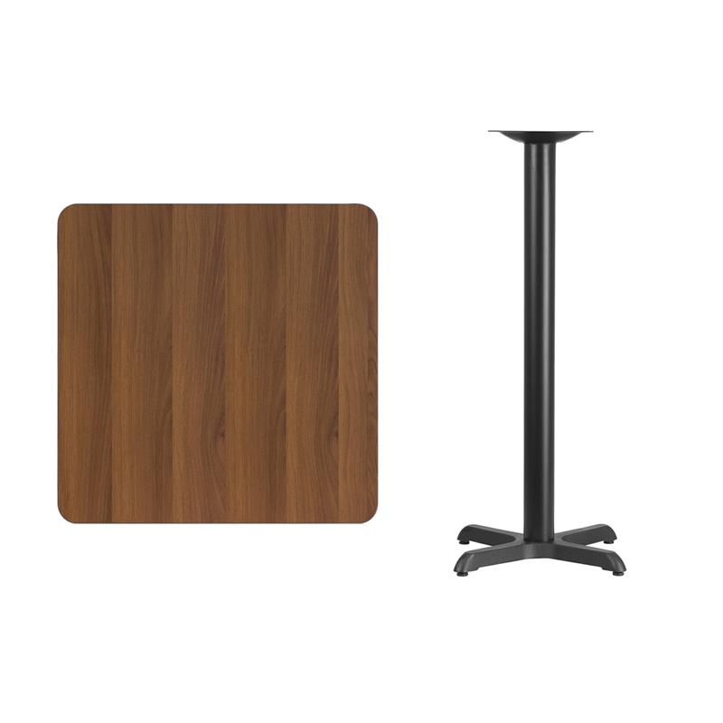 Flash Furniture 30” Square Walnut Laminate Table Top with 22” x 22” Bar Height Table Base – XU-WALTB-3030-T2222B-GG Online Hot Sale