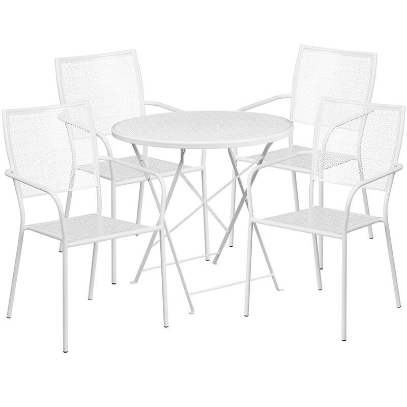 Flash Furniture 30” Round White Indoor-Outdoor Steel Folding Patio Table Set with 4 Square Back Chairs – CO-30RDF-02CHR4-WH-GG Discount