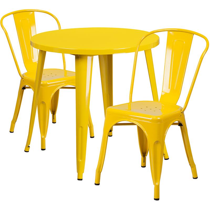 Flash Furniture 30” Round Yellow Metal Indoor-Outdoor Table Set with 2 Cafe Chairs – CH-51090TH-2-18CAFE-YL-GG Sale