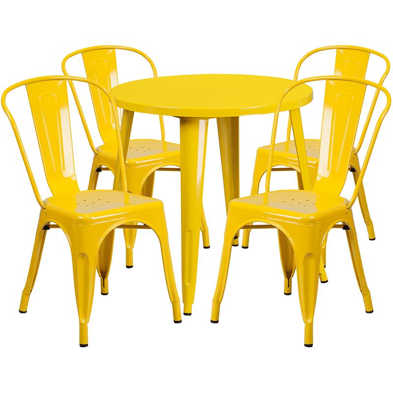 Flash Furniture 30” Round Yellow Metal Indoor-Outdoor Table Set with 4 Cafe Chairs – CH-51090TH-4-18CAFE-YL-GG Online now