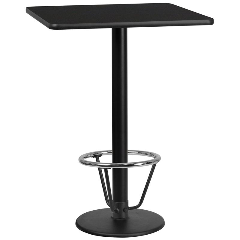 Flash Furniture 30” Square Black Laminate Table Top with 18” Round Bar Height Table Base and Foot Ring – XU-BLKTB-3030-TR18B-3CFR-GG Hot on Sale