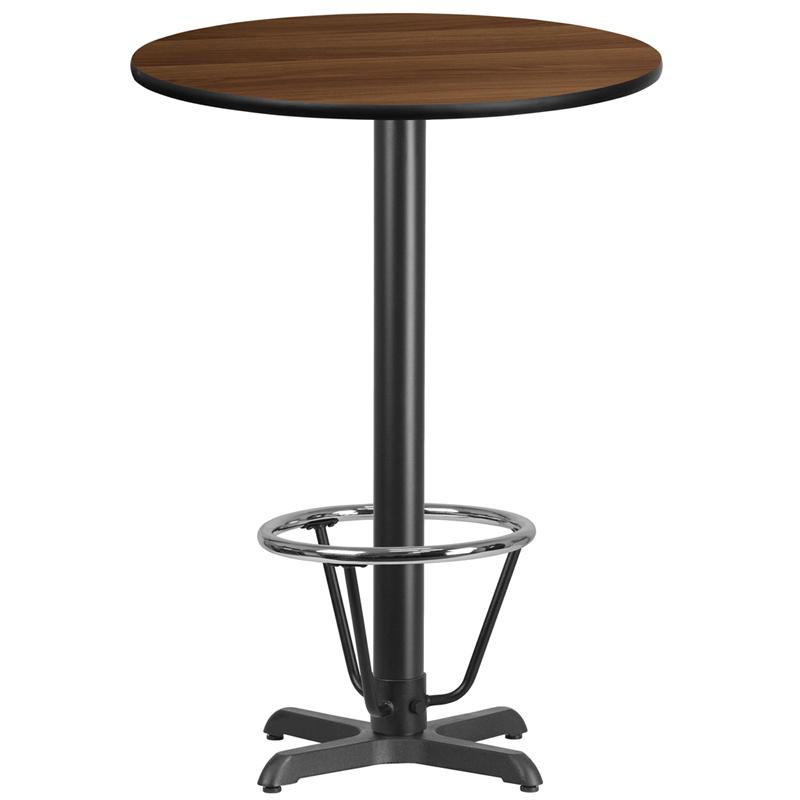 Flash Furniture 30” Round Walnut Laminate Table Top with 22” x 22” Bar Height Table Base and Foot Ring – XU-RD-30-WALTB-T2222B-3CFR-GG Fashion