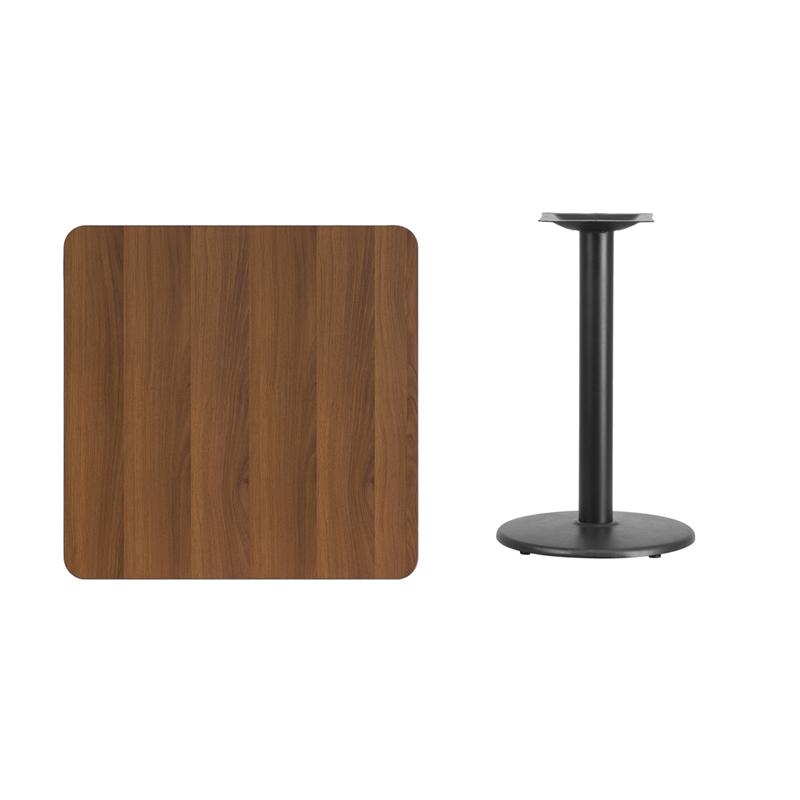 Flash Furniture 30” Square Walnut Laminate Table Top with 18” Round Table Height Base – XU-WALTB-3030-TR18-GG Discount