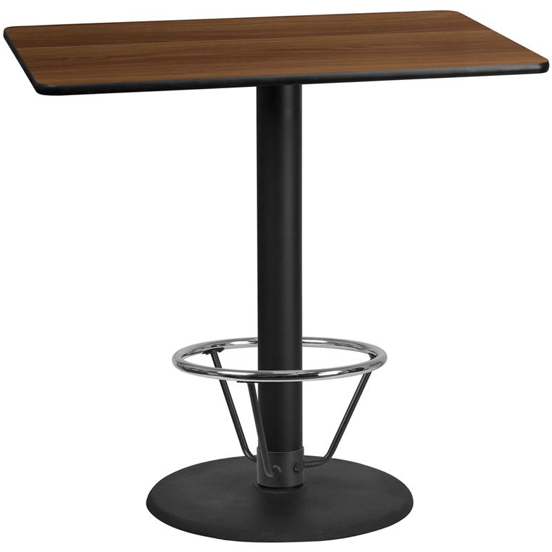 Flash Furniture 30” x 48” Rectangular Walnut Laminate Table Top with 24” Round Bar Height Table Base and Foot Ring – XU-WALTB-3048-TR24B-4CFR-GG Online Hot Sale