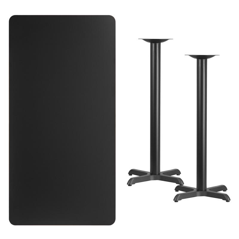 Flash Furniture 30” x 60” Rectangular Black Laminate Table Top with 22” x 22” Bar Height Table Bases – XU-BLKTB-3060-T2222B-GG Sale