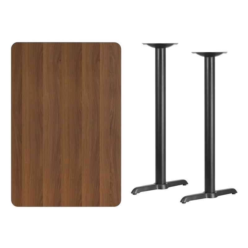 Flash Furniture 30” x 45” Rectangular Walnut Laminate Table Top with 5” x 22” Bar Height Table Bases – XU-WALTB-3045-T0522B-GG Online