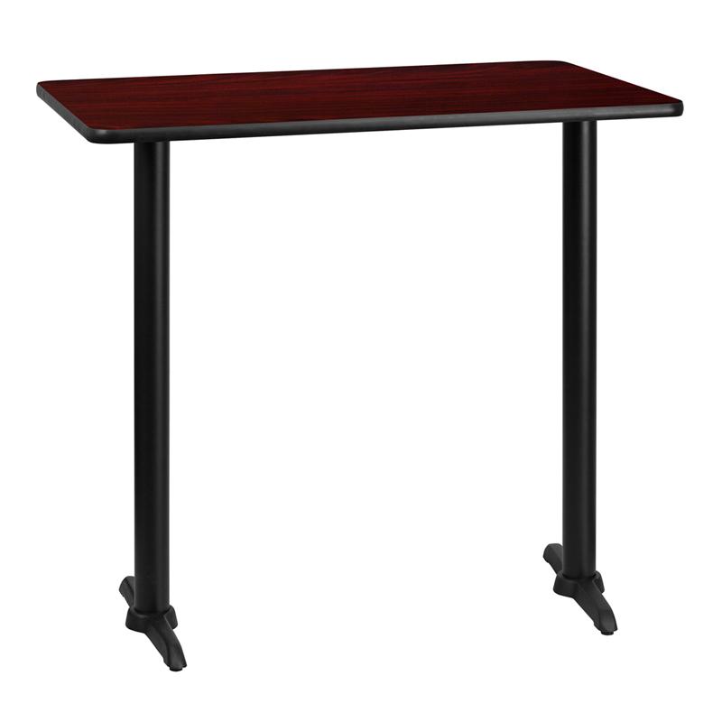 Flash Furniture 30” x 42” Rectangular Mahogany Laminate Table Top with 5” x 22” Bar Height Table Bases – XU-MAHTB-3042-T0522B-GG on Sale