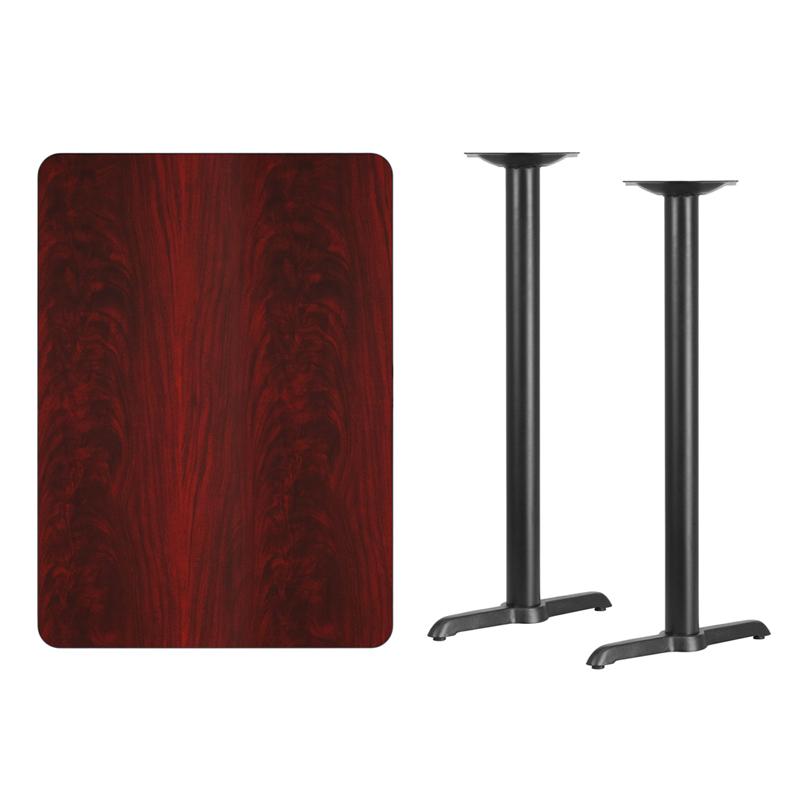 Flash Furniture 30” x 42” Rectangular Mahogany Laminate Table Top with 5” x 22” Bar Height Table Bases – XU-MAHTB-3042-T0522B-GG on Sale