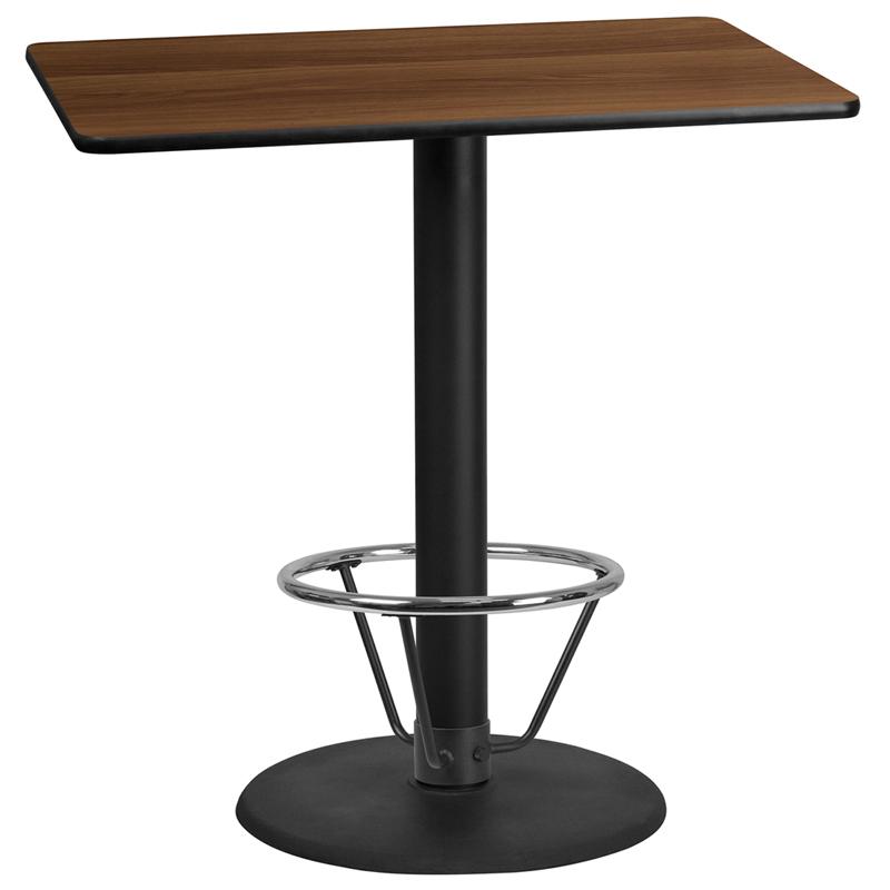 Flash Furniture 30” x 45” Rectangular Walnut Laminate Table Top with 24” Round Bar Height Table Base and Foot Ring – XU-WALTB-3045-TR24B-4CFR-GG Hot on Sale
