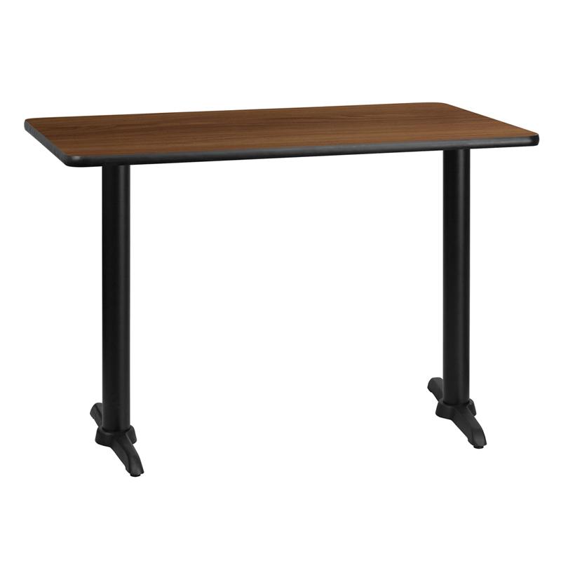 Flash Furniture 30” x 42” Rectangular Walnut Laminate Table Top with 5” x 22” Table Height Bases – XU-WALTB-3042-T0522-GG on Sale