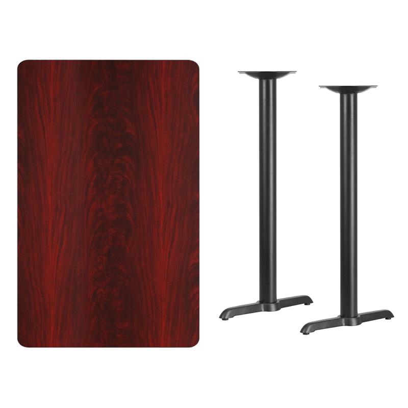 Flash Furniture 30” x 48” Rectangular Mahogany Laminate Table Top with 5” x 22” Bar Height Table Bases – XU-MAHTB-3048-T0522B-GG Supply