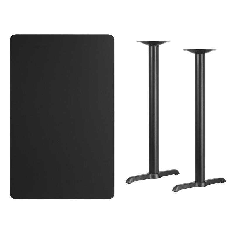 Flash Furniture 30” x 48” Rectangular Black Laminate Table Top with 5” x 22” Bar Height Table Bases – XU-BLKTB-3048-T0522B-GG Supply