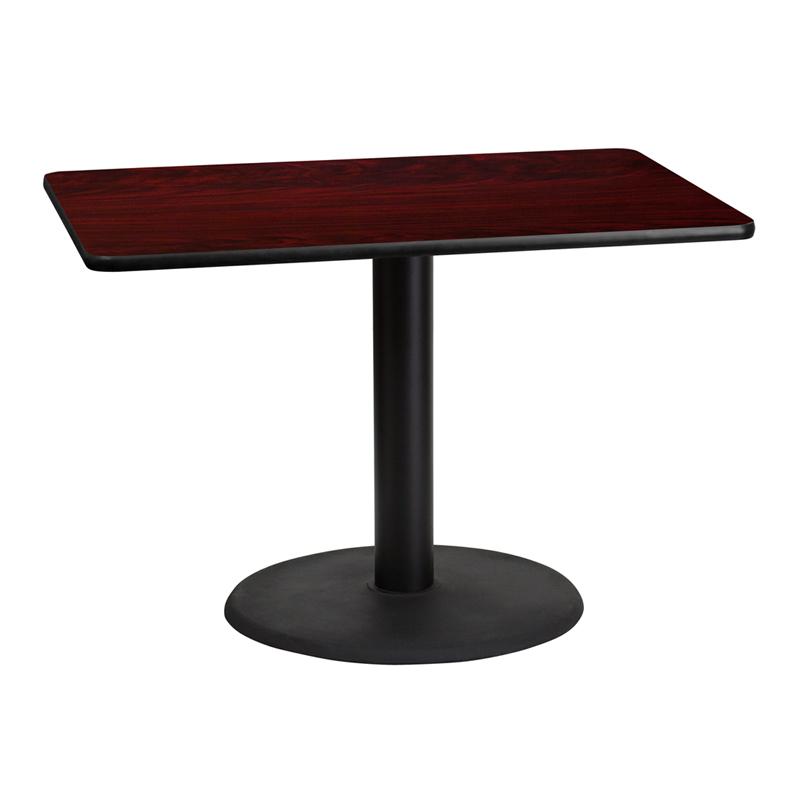 Flash Furniture 30” x 42” Rectangular Mahogany Laminate Table Top with 24” Round Table Height Base – XU-MAHTB-3042-TR24-GG Online Sale