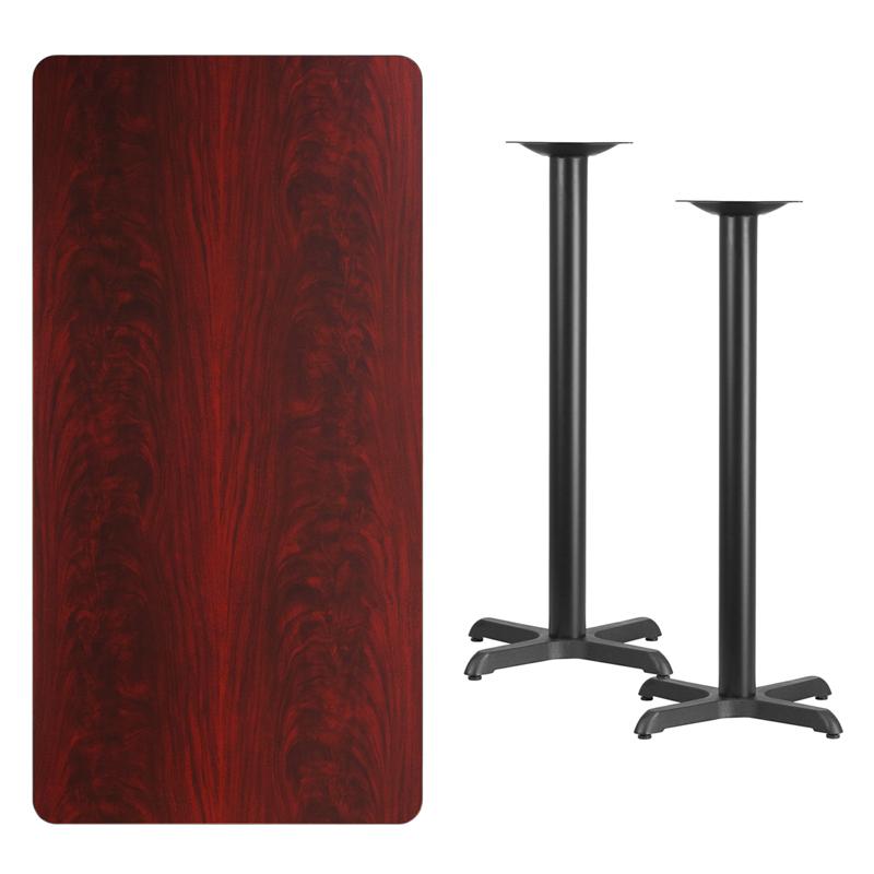 Flash Furniture 30” x 60” Rectangular Mahogany Laminate Table Top with 22” x 22” Bar Height Table Bases – XU-MAHTB-3060-T2222B-GG Hot on Sale