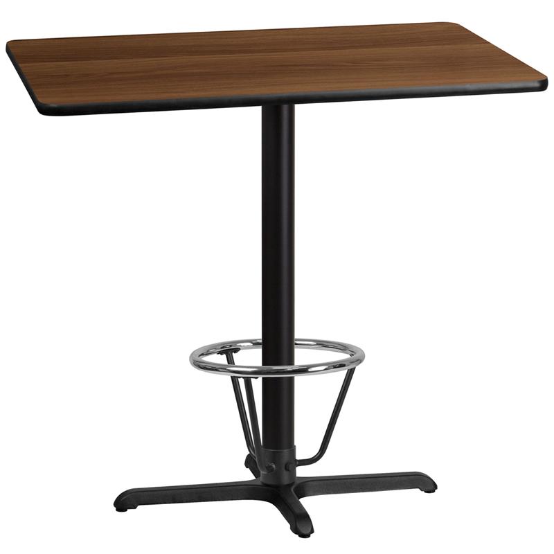 Flash Furniture 30” x 42” Rectangular Walnut Laminate Table Top with 22” x 30” Bar Height Table Base and Foot Ring – XU-WALTB-3042-T2230B-3CFR-GG Online Sale