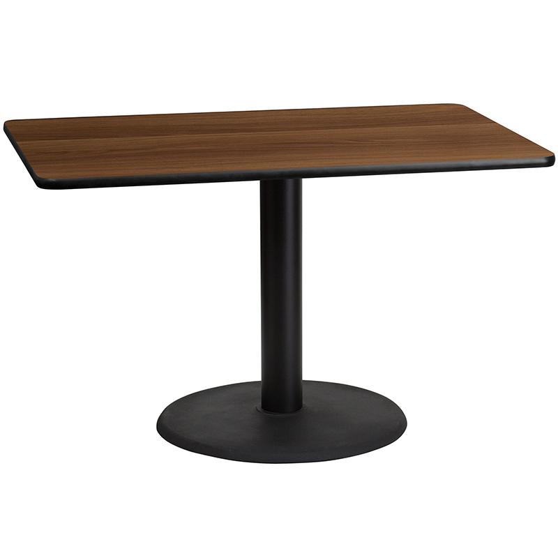 Flash Furniture 30” x 48” Rectangular Walnut Laminate Table Top with 24” Round Table Height Base – XU-WALTB-3048-TR24-GG Hot on Sale