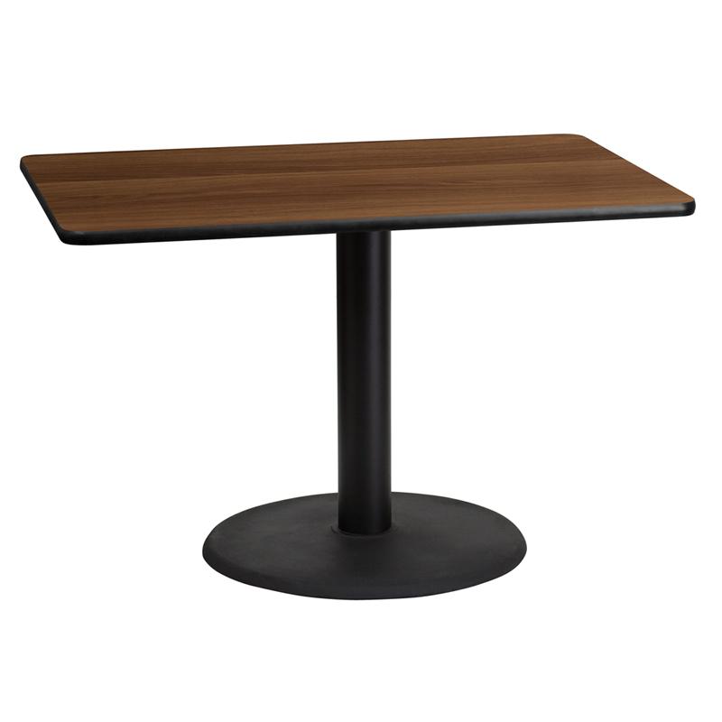 Flash Furniture 30” x 45” Rectangular Walnut Laminate Table Top with 24” Round Table Height Base – XU-WALTB-3045-TR24-GG on Sale