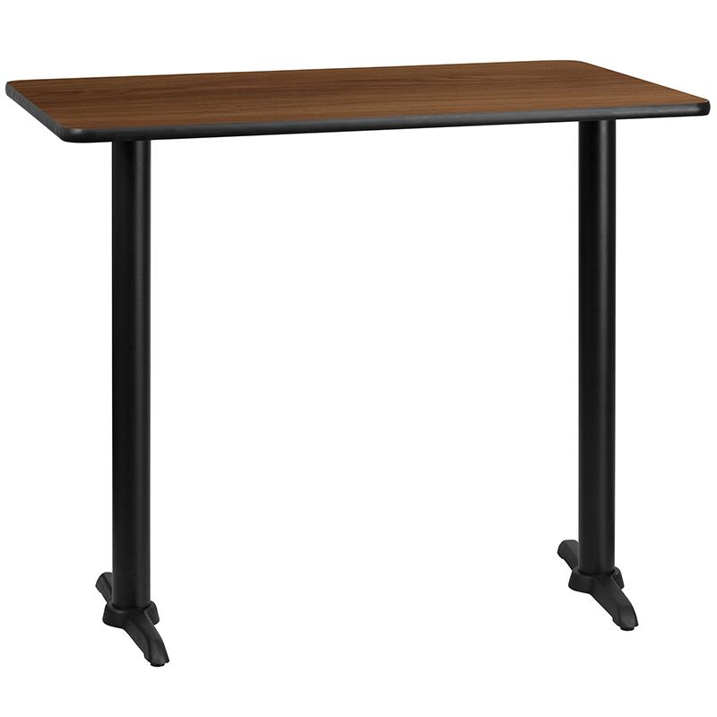 Flash Furniture 30” x 48” Rectangular Walnut Laminate Table Top with 5” x 22” Bar Height Table Bases – XU-WALTB-3048-T0522B-GG Online now