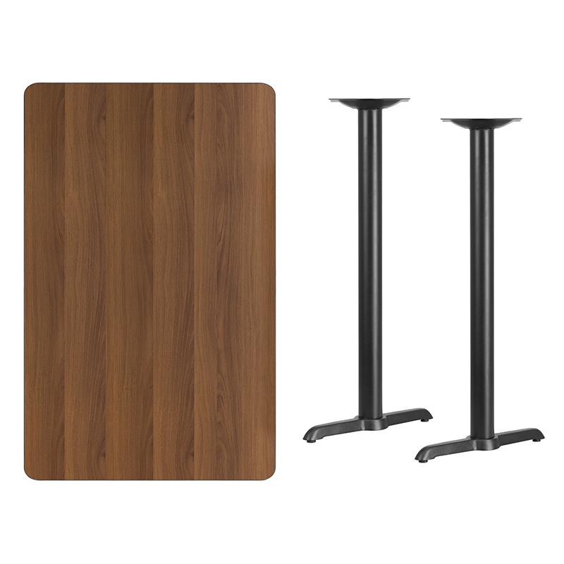 Flash Furniture 30” x 48” Rectangular Walnut Laminate Table Top with 5” x 22” Bar Height Table Bases – XU-WALTB-3048-T0522B-GG Online now