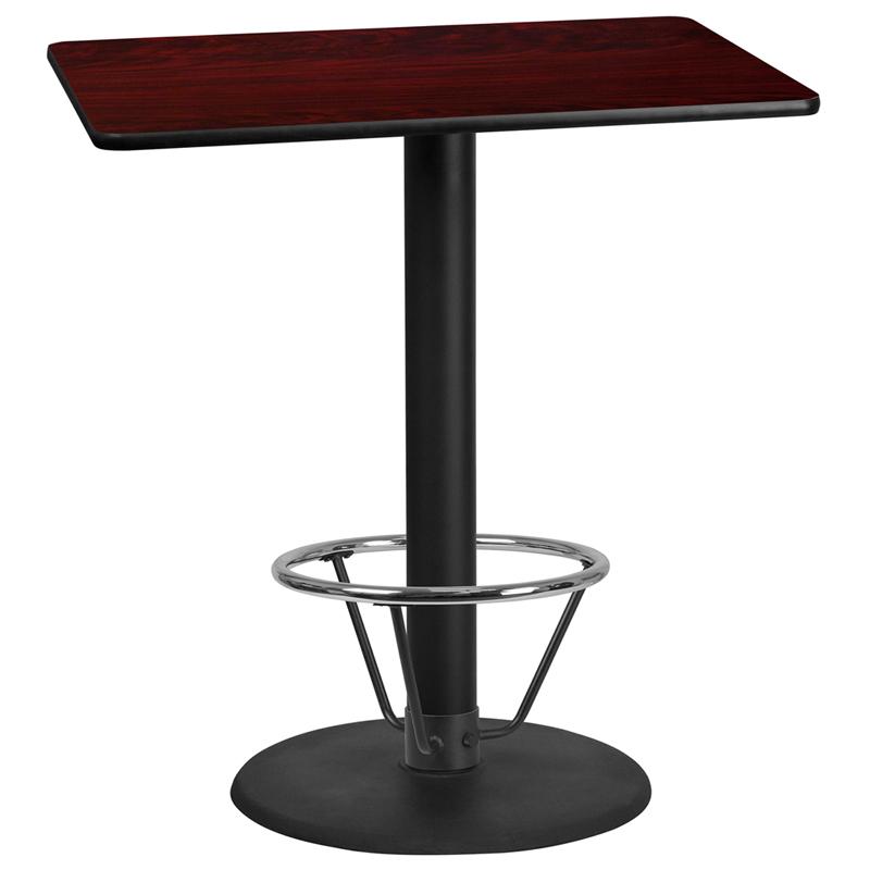 Flash Furniture 30” x 42” Rectangular Mahogany Laminate Table Top with 24” Round Bar Height Table Base and Foot Ring – XU-MAHTB-3042-TR24B-4CFR-GG Online now