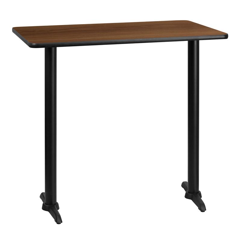 Flash Furniture 30” x 42” Rectangular Walnut Laminate Table Top with 5” x 22” Bar Height Table Bases – XU-WALTB-3042-T0522B-GG Hot on Sale
