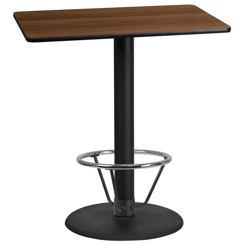 Flash Furniture 30” x 42” Rectangular Walnut Laminate Table Top with 24” Round Bar Height Table Base and Foot Ring – XU-WALTB-3042-TR24B-4CFR-GG Online now