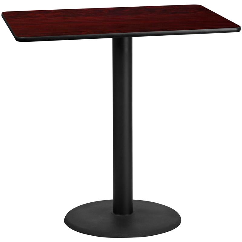 Flash Furniture 30” x 48” Rectangular Mahogany Laminate Table Top with 24” Round Bar Height Table Base – XU-MAHTB-3048-TR24B-GG on Sale