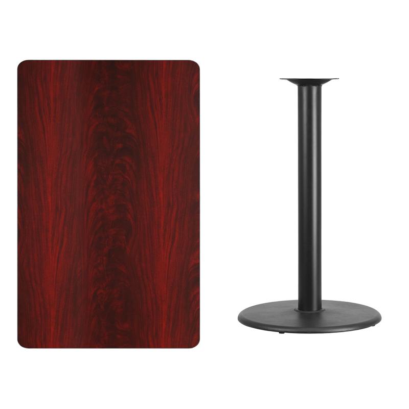 Flash Furniture 30” x 48” Rectangular Mahogany Laminate Table Top with 24” Round Bar Height Table Base – XU-MAHTB-3048-TR24B-GG on Sale