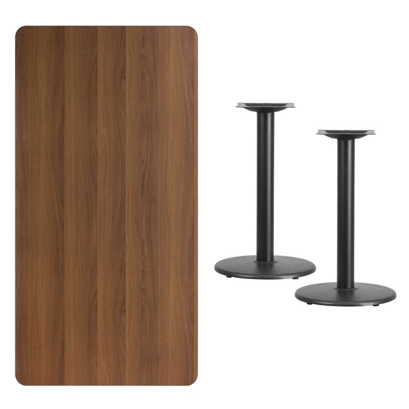 Flash Furniture 30” x 60” Rectangular Walnut Laminate Table Top with 18” Round Table Height Bases – XU-WALTB-3060-TR18-GG Fashion