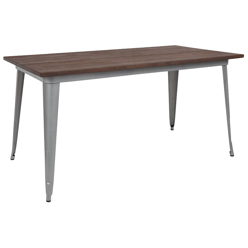 Flash Furniture 30.25″ x 60″ Rectangular Silver Metal Indoor Table with Walnut Rustic Wood Top – CH-61010-29M1-SIL-GG Hot on Sale