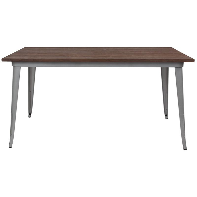 Flash Furniture 30.25″ x 60″ Rectangular Silver Metal Indoor Table with Walnut Rustic Wood Top – CH-61010-29M1-SIL-GG Hot on Sale