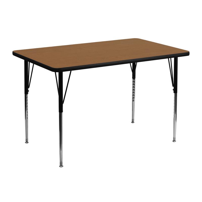 Flash Furniture 30”W x 48”L Rectangular Oak Thermal Laminate Activity Table – Standard Height Adjustable Legs – XU-A3048-REC-OAK-T-A-GG Hot on Sale