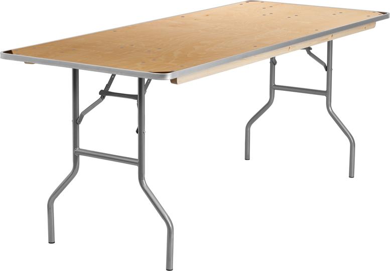 Flash Furniture 30” x 72” Rectangular HEAVY DUTY Birchwood Folding Banquet Table with METAL Edges and Protective Corner Guards – XA-3072-BIRCH-M-GG on Sale