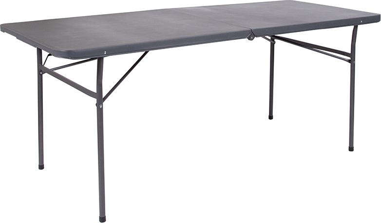 Flash Furniture 30”W x 72”L Bi-Fold Dark Gray Plastic Folding Table with Carrying Handle – DAD-LF-183Z-DG-GG Sale