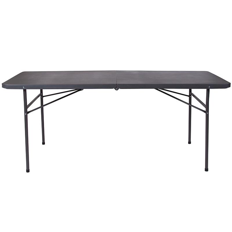 Flash Furniture 30”W x 72”L Bi-Fold Dark Gray Plastic Folding Table with Carrying Handle – DAD-LF-183Z-DG-GG Sale