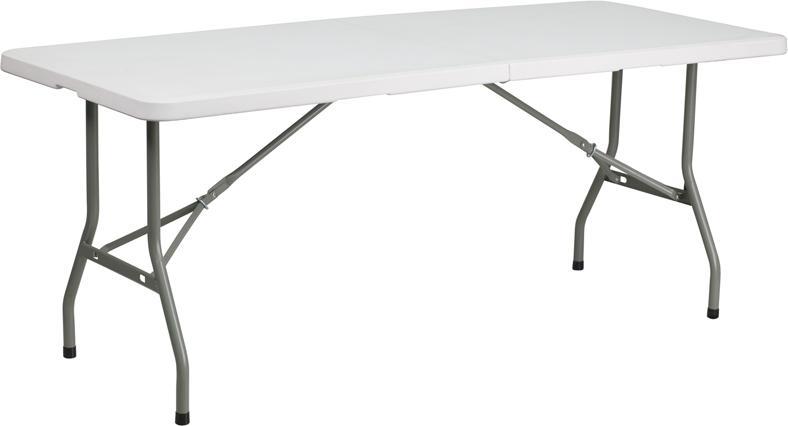 Flash Furniture 30”W x 72”L Bi-Fold Granite White Plastic Folding Table – RB-3072FH-GG Supply