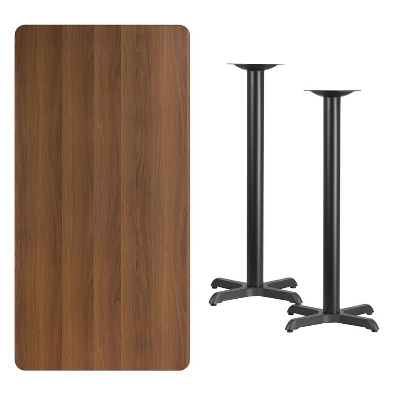 Flash Furniture 30” x 60” Rectangular Walnut Laminate Table Top with 22” x 22” Bar Height Table Bases – XU-WALTB-3060-T2222B-GG Sale