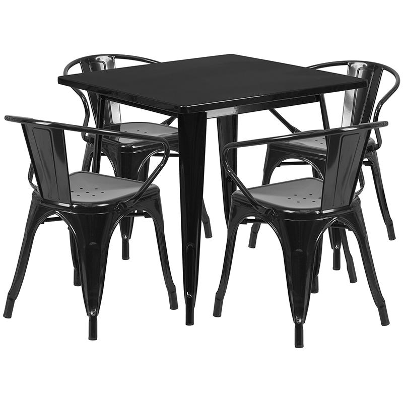 Flash Furniture 31.5” Square Black Metal Indoor-Outdoor Table Set with 4 Arm Chairs – ET-CT002-4-70-BK-GG Hot on Sale