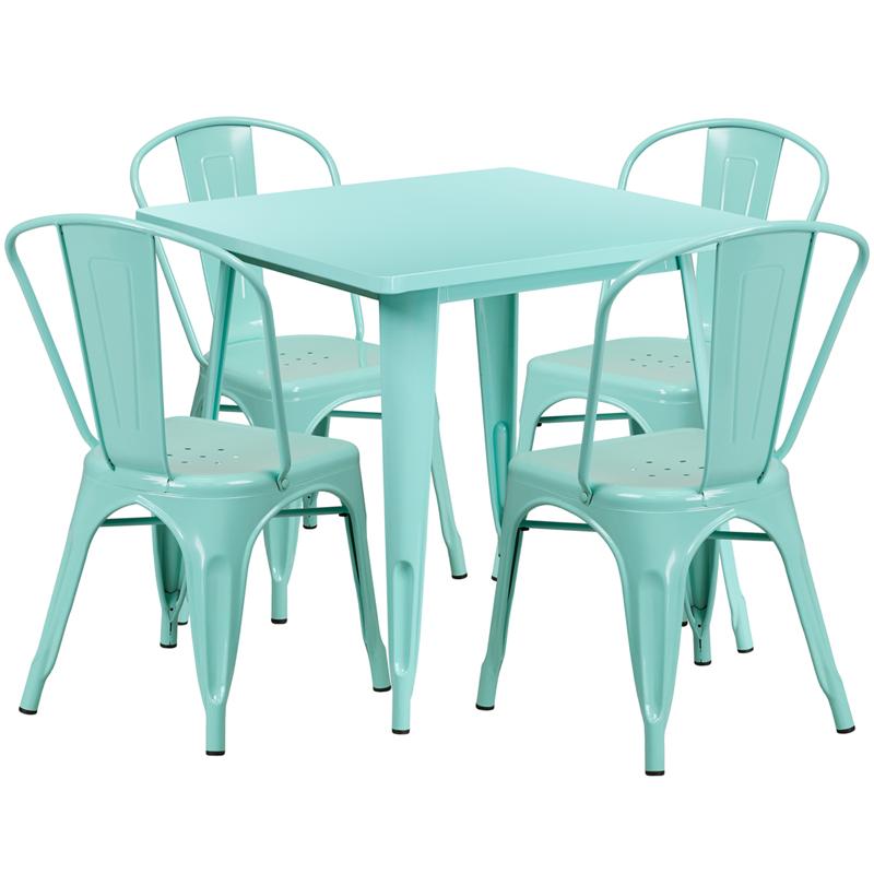 Flash Furniture 31.5” Square Mint Green Metal Indoor-Outdoor Table Set with 4 Stack Chairs – ET-CT002-4-30-MINT-GG Sale