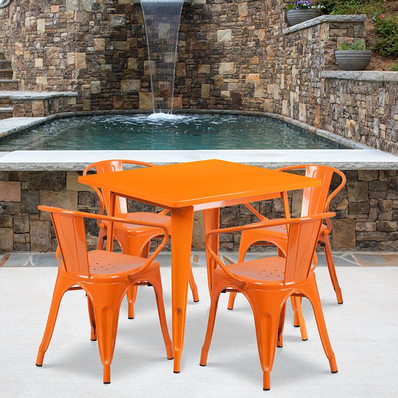 Flash Furniture 31.5” Square Orange Metal Indoor-Outdoor Table Set with 4 Arm Chairs – ET-CT002-4-70-OR-GG Online Sale