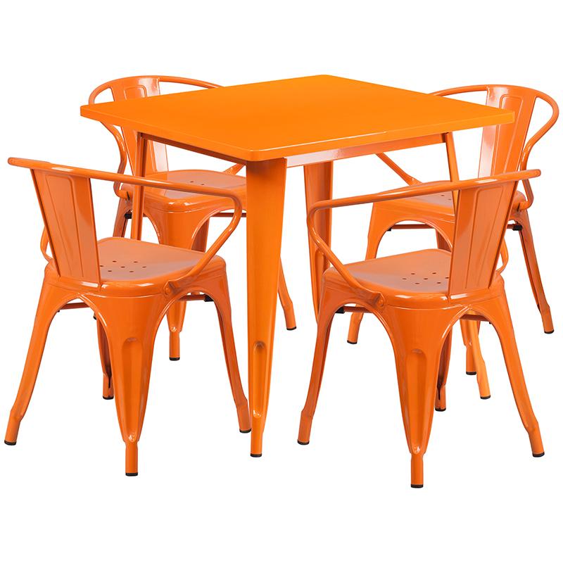 Flash Furniture 31.5” Square Orange Metal Indoor-Outdoor Table Set with 4 Arm Chairs – ET-CT002-4-70-OR-GG Online Sale