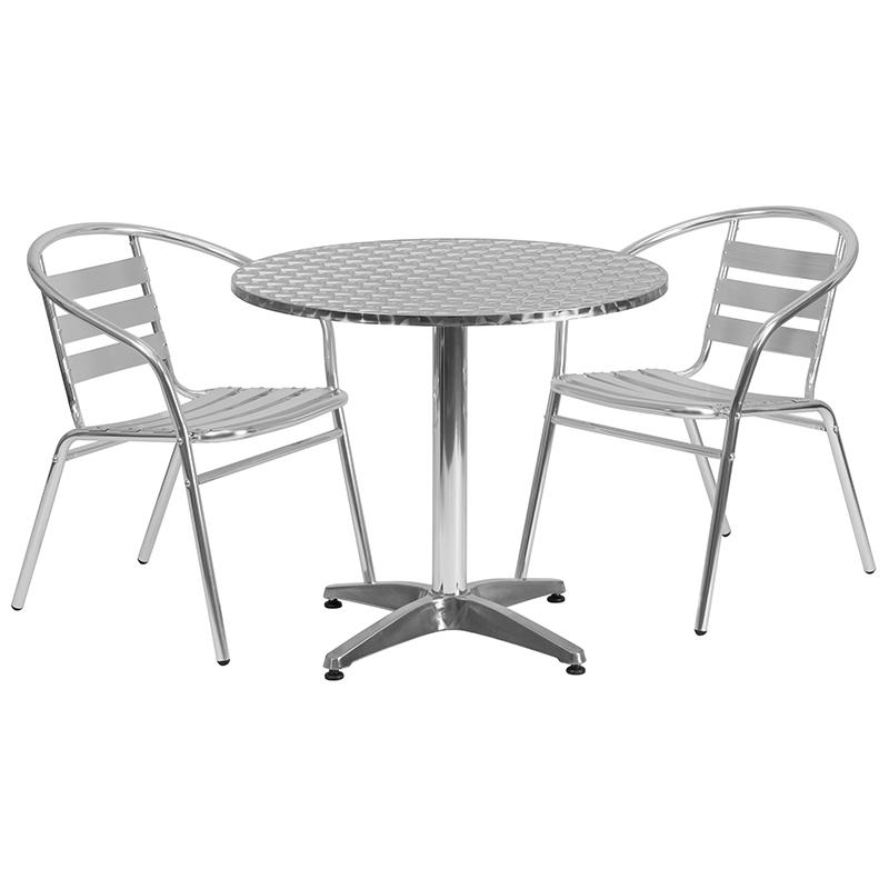 Flash Furniture 31.5” Round Aluminum Indoor-Outdoor Table Set with 2 Slat Back Chairs – TLH-ALUM-32RD-017BCHR2-GG Sale