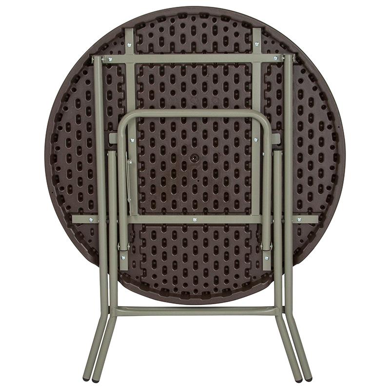 Flash Furniture 31.5” Round Brown Rattan Plastic Folding Table – DAD-FT-80R-GG Supply