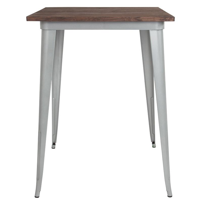 Flash Furniture 31.5″ Square Silver Metal Indoor Bar Height Table with Walnut Rustic Wood Top – CH-51040-40M1-SIL-GG Hot on Sale