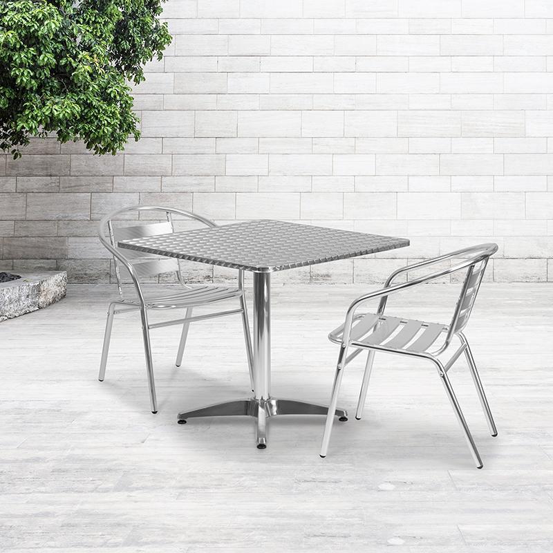 Flash Furniture 31.5” Square Aluminum Indoor-Outdoor Table Set with 2 Slat Back Chairs – TLH-ALUM-32SQ-017BCHR2-GG Fashion