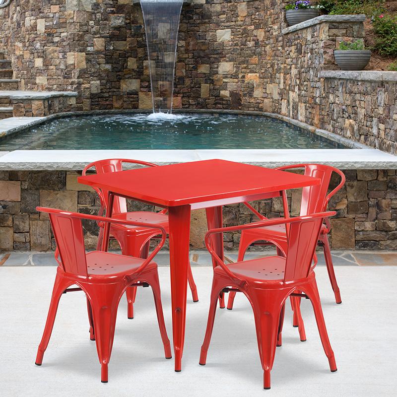 Flash Furniture 31.5” Square Red Metal Indoor-Outdoor Table Set with 4 Arm Chairs – ET-CT002-4-70-RED-GG Online