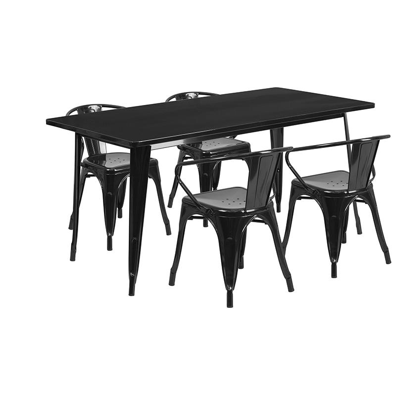 Flash Furniture 31.5” x 63” Rectangular Black Metal Indoor-Outdoor Table Set with 4 Arm Chairs – ET-CT005-4-70-BK-GG on Sale