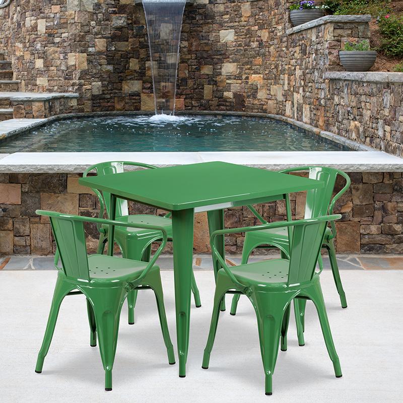 Flash Furniture 31.5” Square Green Metal Indoor-Outdoor Table Set with 4 Arm Chairs – ET-CT002-4-70-GN-GG Fashion
